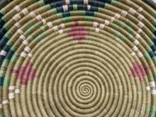 Load image into Gallery viewer, Teal, Moss Green, Cream &amp; Pink Raffia Basket from Rwanda
