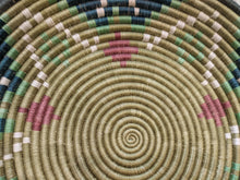Load image into Gallery viewer, Teal, Moss Green, Cream & Pink Raffia Basket from Rwanda
