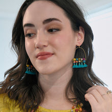 Load image into Gallery viewer, Arched Turquoise Tassel Earrings