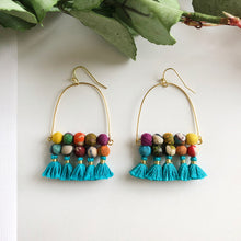 Load image into Gallery viewer, Arched Turquoise Tassel Earrings
