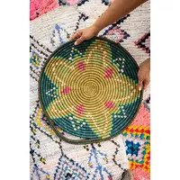 Load image into Gallery viewer, Teal, Moss Green, Cream &amp; Pink Raffia Basket from Rwanda
