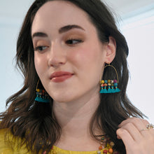 Load image into Gallery viewer, Arched Turquoise Tassel Earrings
