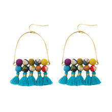 Load image into Gallery viewer, Arched Turquoise Tassel Earrings
